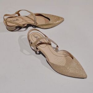 Life Stride Women's Gold Glitter Kitten Heels Size 10M